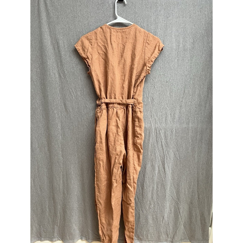 Not Perfect Linen Wrap Short Sleeve Orange Jumpsuit Romper Size S Womens - Picture 5 of 8